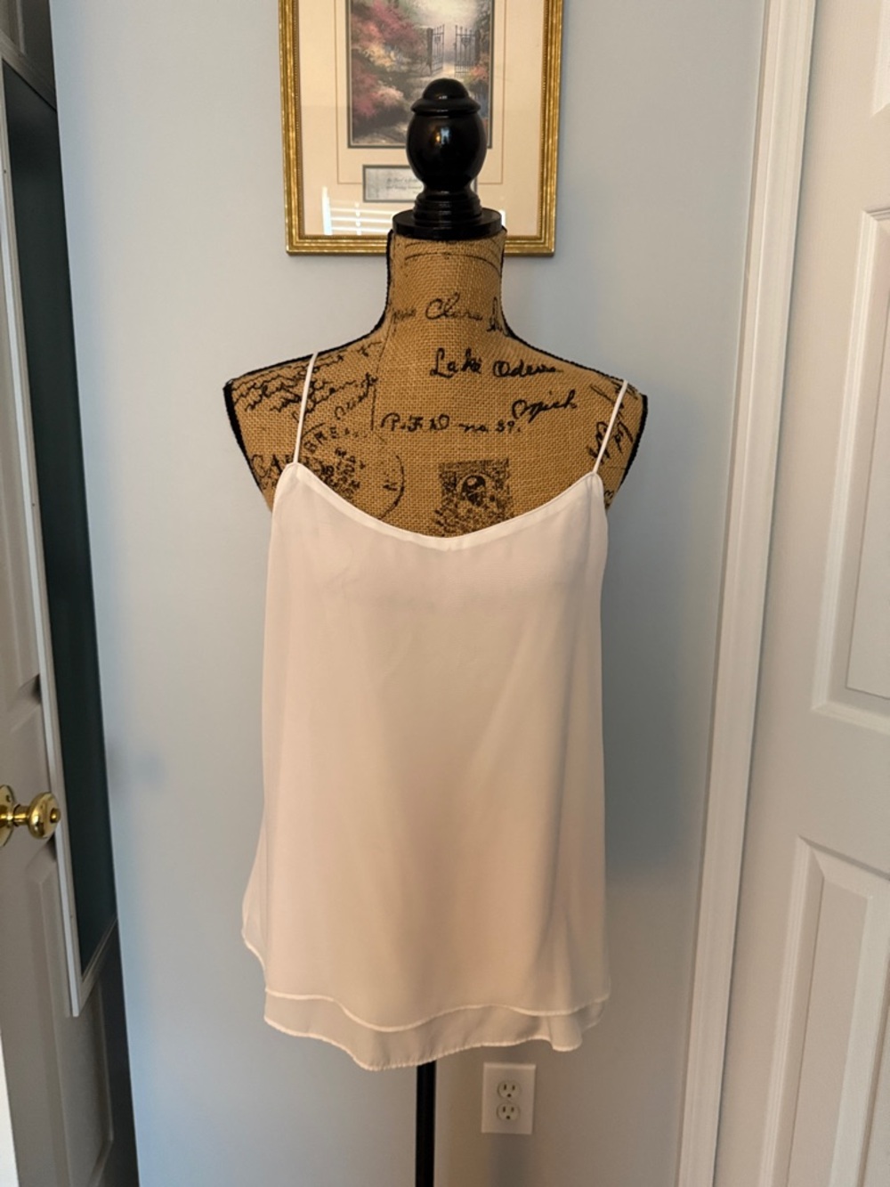 New York & Company White Double-Layer Spaghetti Strap Camisole